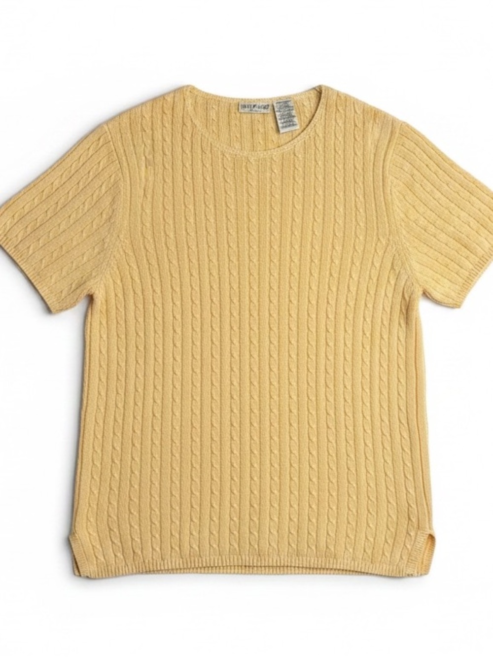 White Stag Cable Knit Sweater Short Sleeve Yellow 18W 20W Cotton Ramie